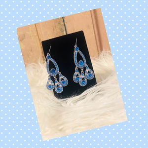 Blue Diamond (faux) Chandelier earrings, silver